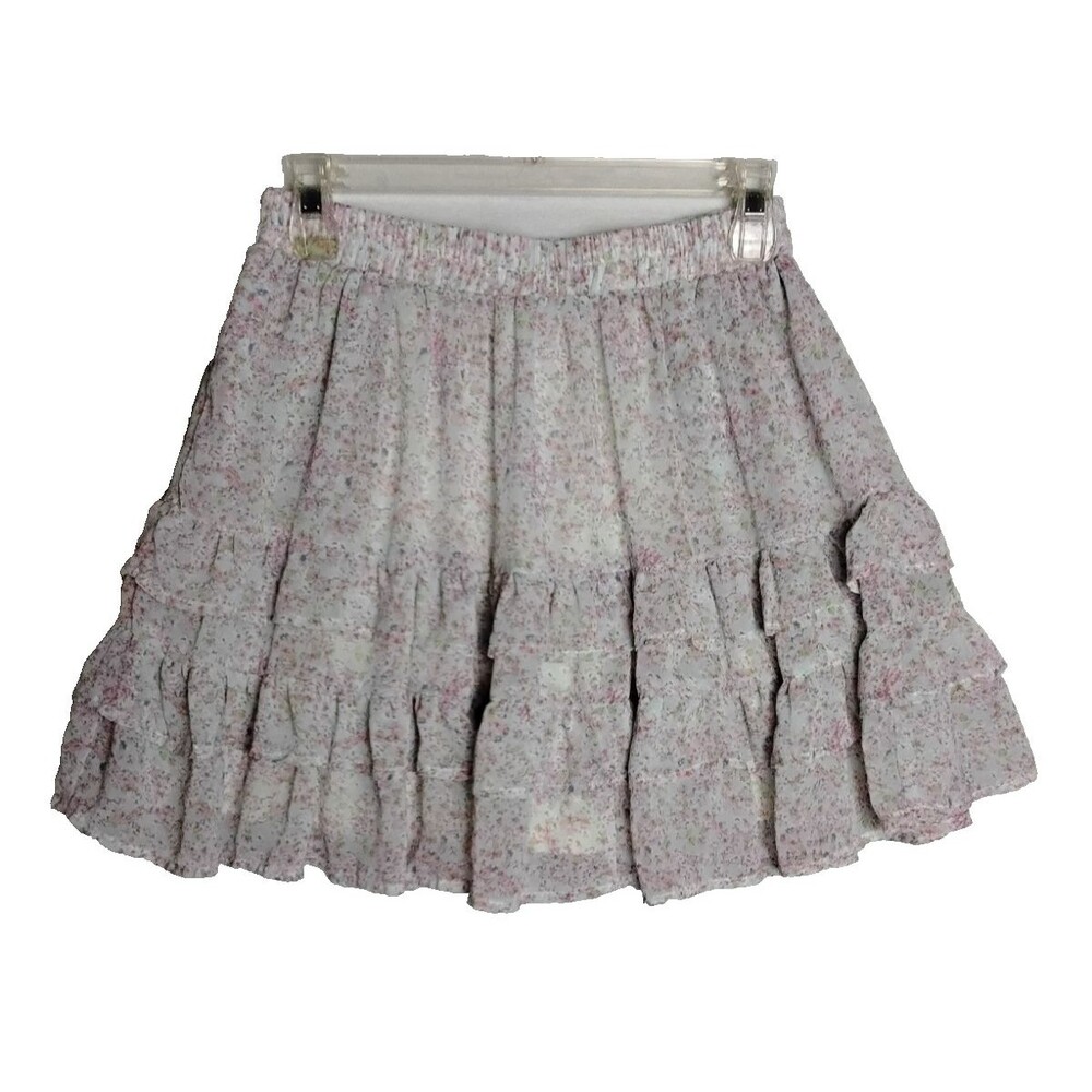 &Merci Lined Mini Ruffle Floral Skirt Blue and Pink Woman's Size Small Pull On